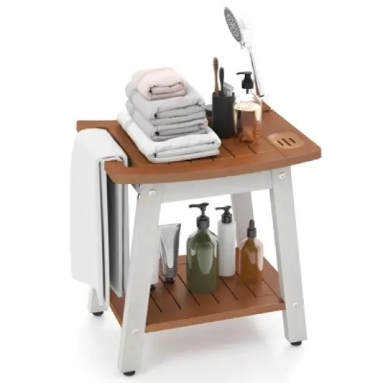 Tangkula Shower Bench Seat HIPS Shower Stool w/Handle Shower Head & Soap Holder image {12}