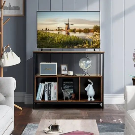 Costway Buffet Sideboard Kitchen Storage Cabinet Open Shelf w/ 3 Compartments Black\Rustic image {4}