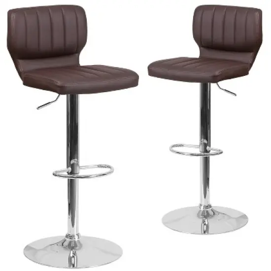 Merrick Lane Set of Two Swivel Bar Stools with Vertical Stitched Back and Adjustable Chrome Base with Footrest image {8}