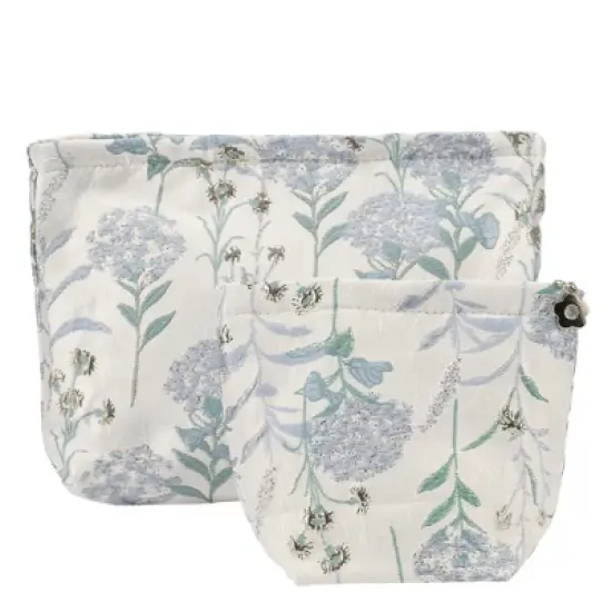 Unique Bargains Women Portable Floral Makeup Bag Light Blue 2 Pcs image {3}