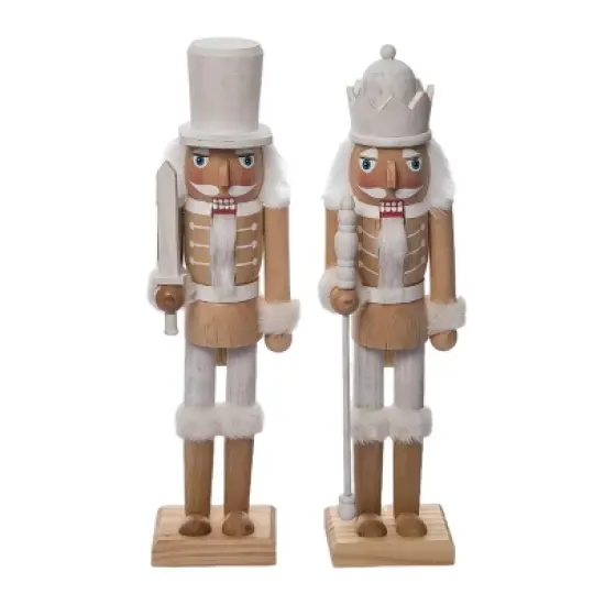Transpac Large Rustic White Wood Nutcracker Set of 2 Christmas Home Decorations Decorative Objects image {1}