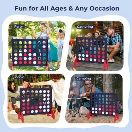Costway 4-in-a-row Game Set with 42 PCS Chips & 600D Oxford Fabric Carrying Bag Wooden Blue/Red image {6}