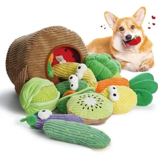 QuestaPack Small Dog Toys- 15 Pack Grocery Bag Fruits and Veggies Dog Squeaky Toys image {3}