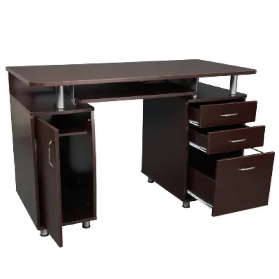 Complete Workstation Computer Desk with Storage Brown - Techni Mobili image {7}