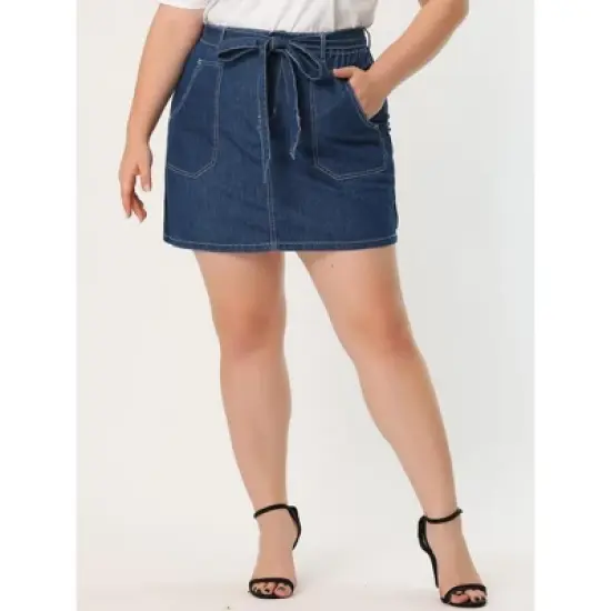 Agnes Orinda Women's Plus Size Denim Detachable Tie Button Front Mini Skirts with Pocket image {2}