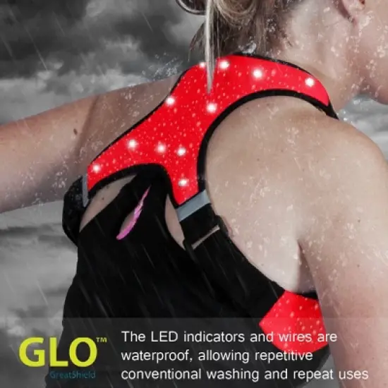 GreatShield GLO Waterproof Reflective Running Vest, LED Reflective Vest for Night Walking and Cycling, 2 Front Pockets Running Gear - Red (L Size) image {3}