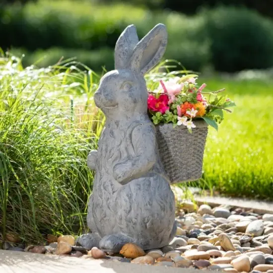 26"H Sullivans Charcoal Rabbit Basket Planter, Gray image {2}