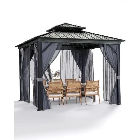 GustoWave 12'x12' Outdoor Double Hardtop Patio Gazebo for Deck, Backyard, Lawn, Garden image {6}