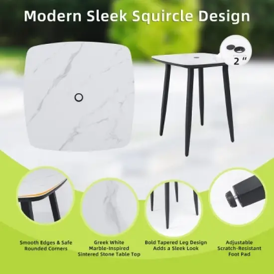 Modern 35'' Outdoor Bar Table, Square Sintered Stone Top with Umbrella Hole, Aluminum Frame Bistro Table for Patio or Poolside - Cuddlewood image {5}