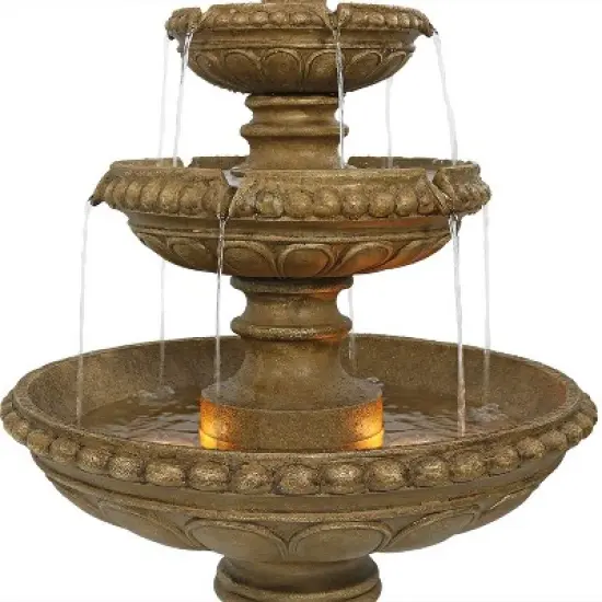 Sunnydaze 65"H Electric Resin and Concrete 4-Tier Eggshell Edge Outdoor Water Fountain with LED Lights image {5}