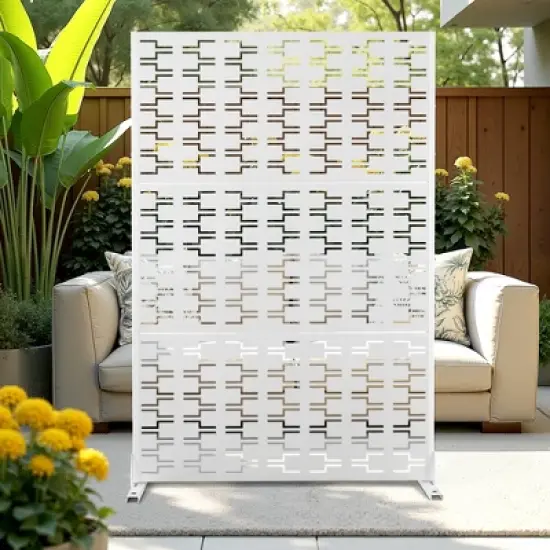 TOAOTBNBO Metal Privacy Screen with Stand, Decorative Privacy Fence Panels with Brick Pattern, Outdoor Privacy Screen for Garden, White image {7}