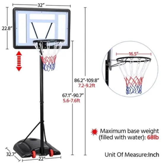 Yaheetech 7.2-9.2ft Height-Adjustable Basketball Hoop System Black image {1}