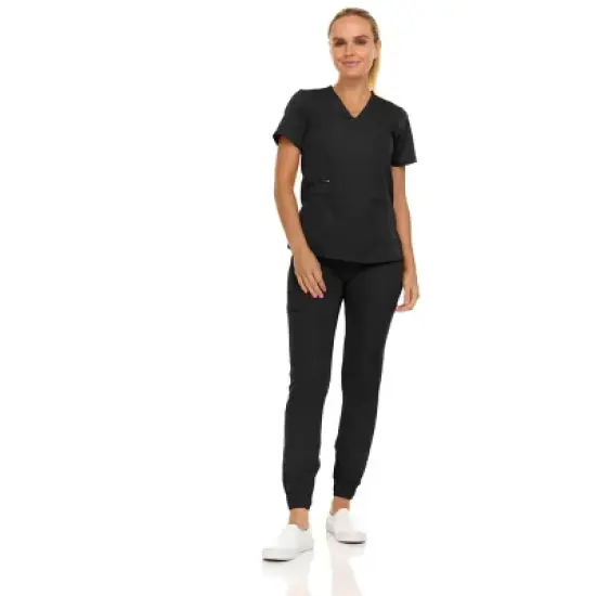 MediChic Scrubs for Women's V-Neck Scrub Set with Six Pocket Cargo Jogger Pants with 4-Way Stretch image {1}