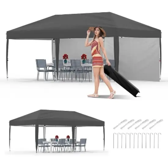 GustoWave 10 X 20 Ft Pop-Up Canopy with 2 Removable Sidewalls for Camping image {8}