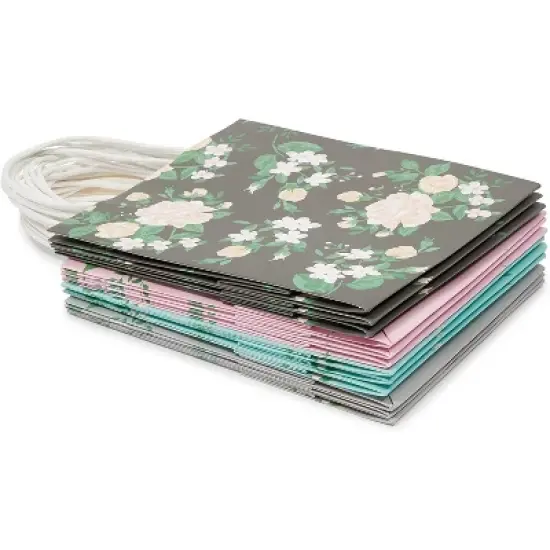 Sparkle and Bash 12-Pack Floral Small Kraft Gift Bags with Handles & 20 Tissue Paper (4 Colors, 8 x 9 x 4 in) image {3}
