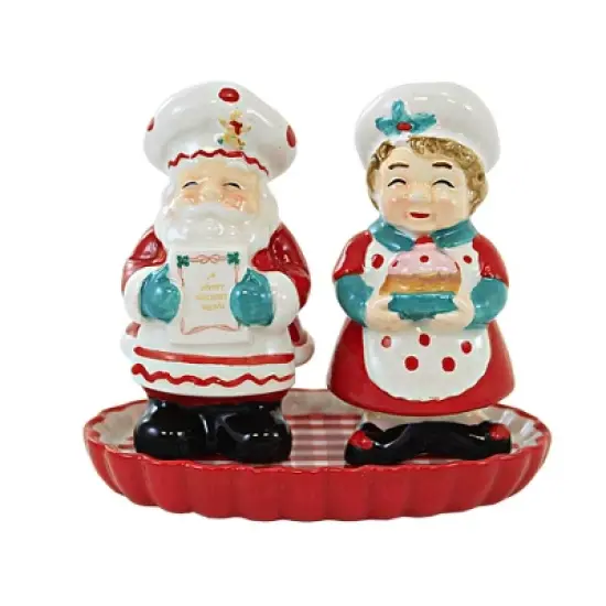 Transpac 4.0 Inch North Pole Salt And Pepper Shakers , Christmas Mr. Mrs. Claus (3PC) image {3}