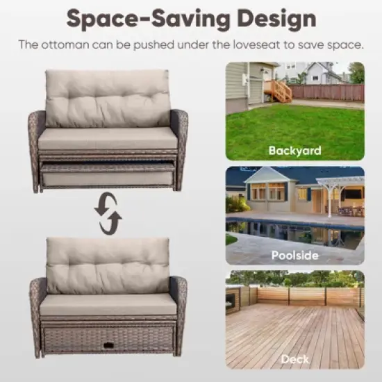 Outdoor Patio Double Lounge Chair with Ottoman image {8}