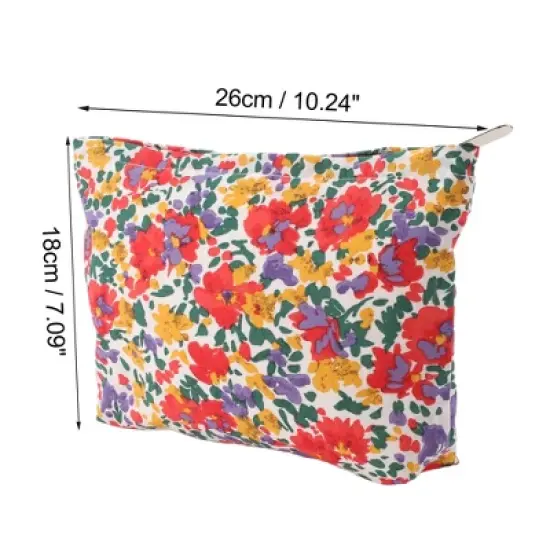 Unique Bargains Women Portable Printed Clutch Makeup Bag Red 1 Pc image {2}