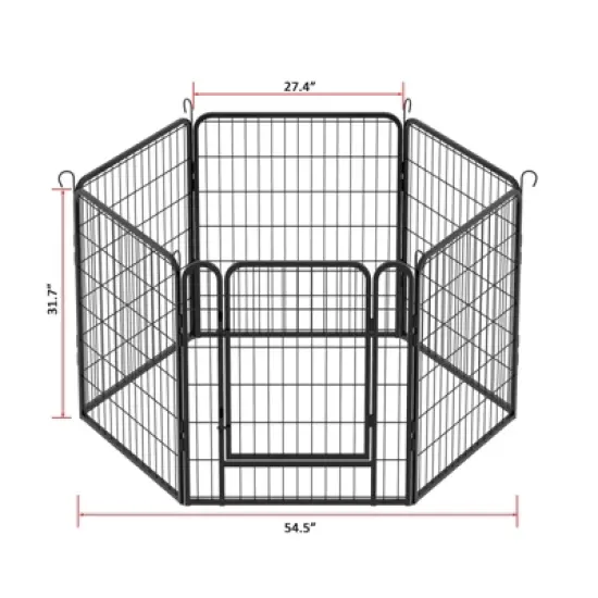 DSVIMOY 6 Panels Heavy Duty Metal Playpen with Door, 31.7"H Dog Fence Pet Exercise Pen for Outdoor, Black, 53.94"*26.77"*31.7" image {2}