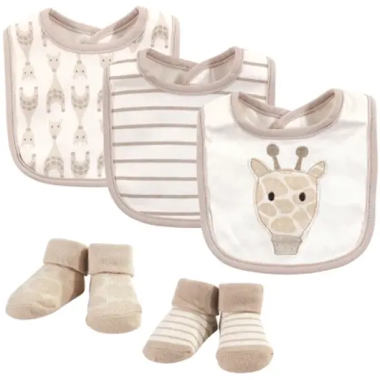 Hudson Baby Infant Cotton Bib and Sock Set 5pk, Giraffe, One Size image {6}