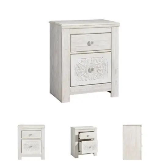 Paxberry Two Drawer Nightstand White Wash - Signature Design by Ashley: Traditional Style, USB Port, Storage Function image {7}