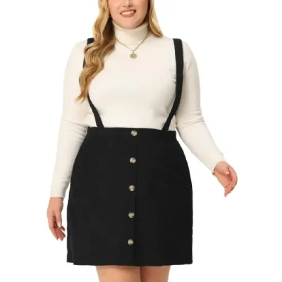Agnes Orinda Women's Plus Size Corduroy Suspender Elastic Back A-Line Mini Skirt image {6}