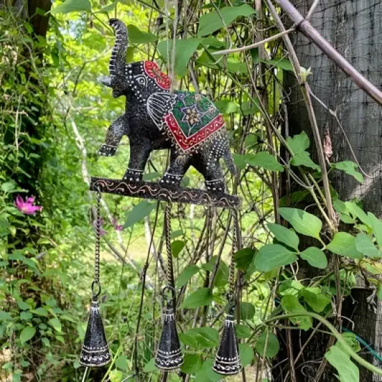 Slickblue 11" Handmade Elephant Chime Wall Art & Garden Decor &ndash; Antique Copper Finish with Colorful Accents image {2}