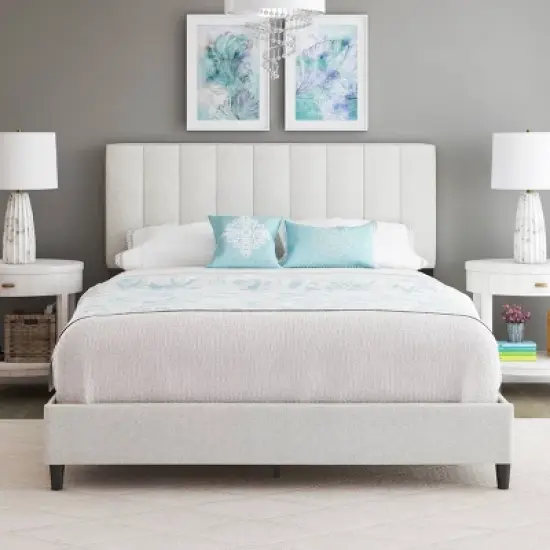 Malik Mid-Century Vertical Channel Linen Upholstered Platform Bed - Eco Dream image {5}
