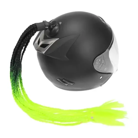 Unique Bargains Motorcycle Suction Cup Helmet Decor Ponytail Black Fluorescent Green 25" 1 Pc image {1}