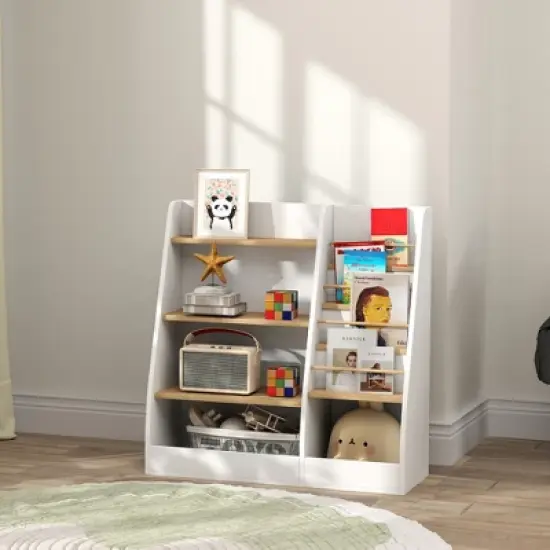 Qaba 4 Tier Kids Bookshelf and Toy Storage Organizer with Book Rack, for Living Room, Kids Room, Playroom, Bedroom, Nursery, Study, Library, Classroom image {5}