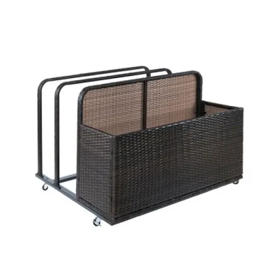 Outdoor PE Rattan Poolside Float Storage Box with Rolling Wheels, Weather-Resistant Patio & Beach Organizer for Pool Accessories image {4}