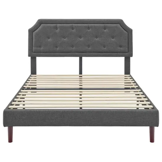 BIKAHOM Upholstered Platform Bed with Button Tufted Headboard, Dark Grey image {1}