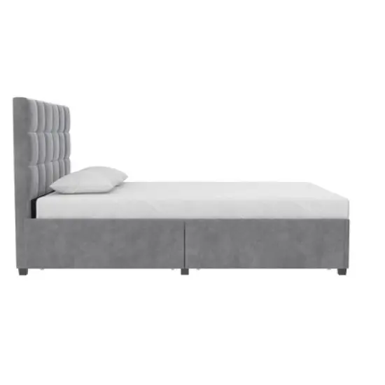 Serena Upholstered Bed with Drawers Light Gray Velvet - Cosmoliving By Cosmopolitan image {7}