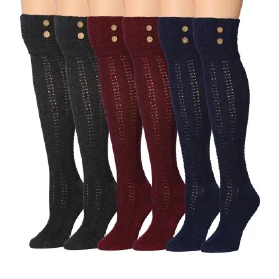 Tipi Toe Womens 3 Pairs Winter Warm Cushioned Solid Colors Pattern Knee High With Buttons Cotton-Blend Boot Socks image {6}