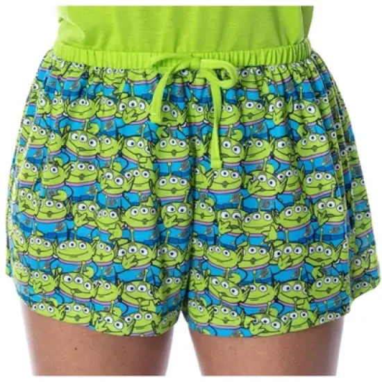 Disney Women's Toy Story Pizza Planet Aliens Shirt and Shorts Pajama Set Lime Green image {3}