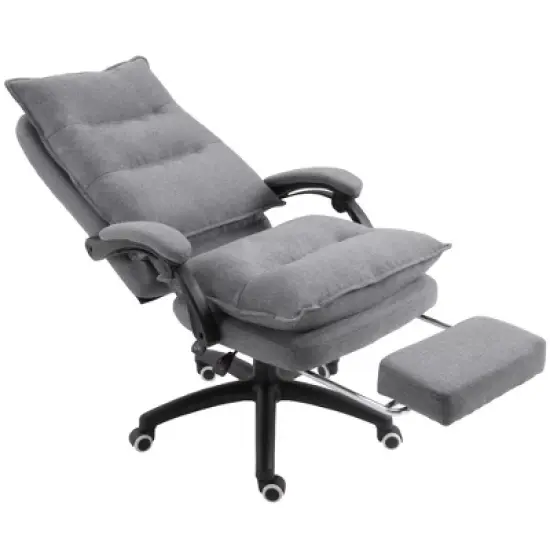 Vinsetto 360&deg; Swivel Executive Home Office Chair Adjustable Height Linen Style Fabric Recliner with Retractable Footrest and Double Padding, Gray image {3}
