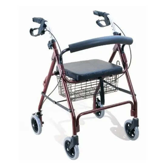 BodyMed Regular Aluminum Rollator, Medical Roller, PVC Soft Seat, Walking Aid, Elder Assistance, Four Wheels, Burgundy with Loop Brakes image {6}