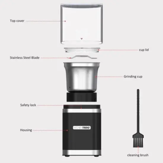 GreenEver Electric Coffee Bean Grinder with Removable Stainless Steel Bowl, 12-Cups Coffee Bean Capacity w/Cleaning Brush (Black) image {6}