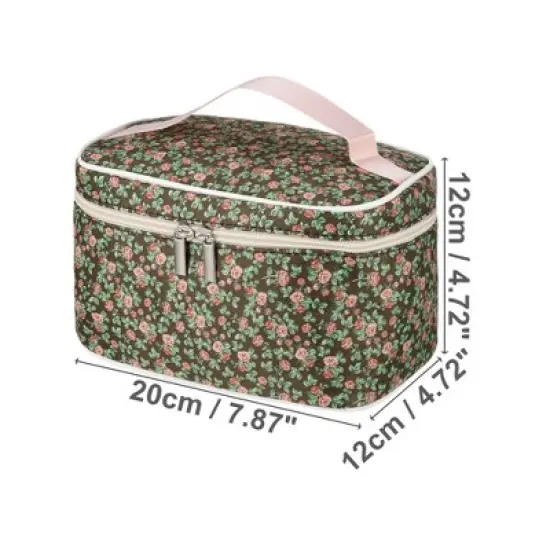 Unique Bargains Portable Peony Cosmetic Bag Green Pink 1 Pc image {1}