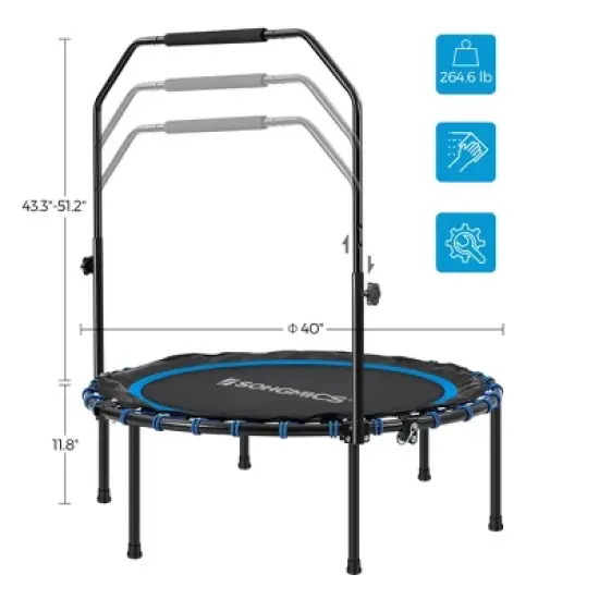 40-Inch Foldable Mini Trampoline with Adjustable Handrail, 264.6 lb Capacity, Home Fitness Rebounder image {6}
