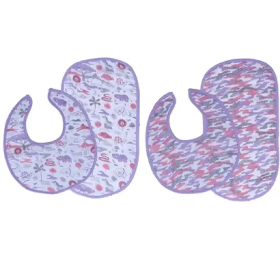 Bacati - Jungle Safari Lilac/Coral Muslin 4 pc Bibs/Burpies image {3}