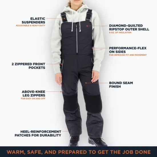 RefrigiWear Women's Diamond Quilted Insulated Bib Overalls with Performance-Flex image {2}