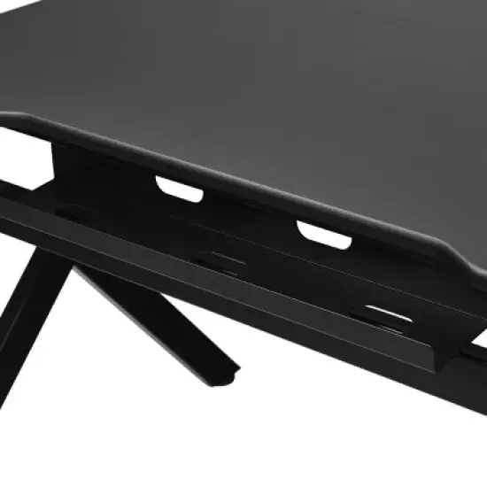 Tangkula K-Shape Gaming Desk Computer PC E-Sports Table w/ Cup Holder Hook Black image {4}