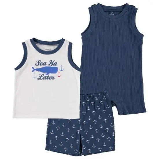 Chick Pea Baby Boy Clothes Summer Newborn Outfit Tanktops and Shorts 3 PC Set image {3}