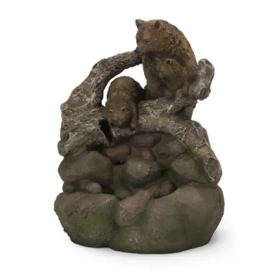 NAYSAYE Fountain Bear Family Two Tier Design with Cascading Water for Garden Patio Outdoor, Brown, 19.5"*15.75"*24.75" image {1}