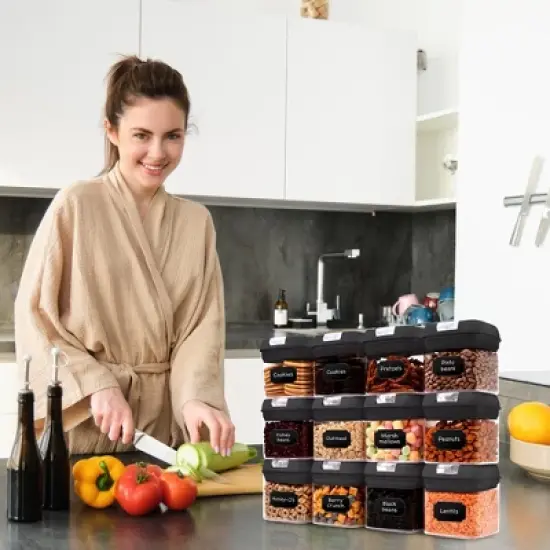 Cheer Collection Set of 12 One Size Airtight Food Storage Containers (Black) image {4}