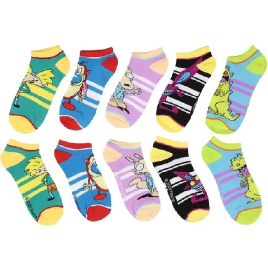 Nickelodeon 90's Cartoons Striped Mix and Match 5 Pack Adult One Size Ankle Sock Multicoloured image {1}