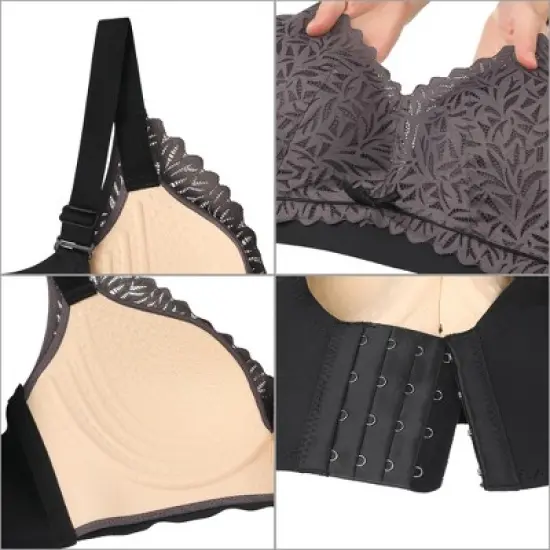Agnes Orinda Women Plus Full Coverage Lace Soft Cup U Back Adjustable Strap Wireless Bras image {3}