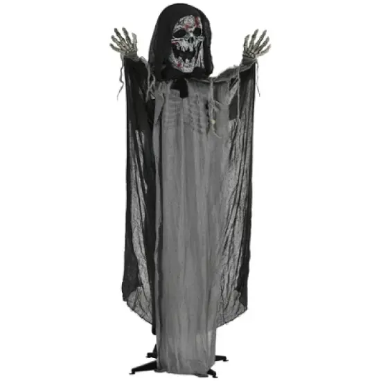 74" Life Size Outdoor Halloween Decorations Skeleton Witch, Animated Prop Animatronic Decor with Sound and Motion Activated, Light Up Eyes and Chest image {1}