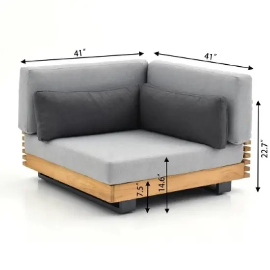 Modular Fabric Outdoor Lounge Suite Sectional Sofa Ensemble w/ TeakTone Wood Accents & Matte Metal Frame Side Table image {3}